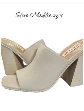 Steve Madden Decoded Bone Pearl Leather Block Heel Mules Sandals SZ 9 NEW